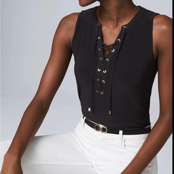 White House Black Market Tops - White House Black Market Black Lace-Up Tank Top